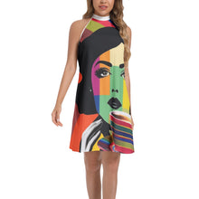 Load image into Gallery viewer, E4MD Classy & Caffeinated Tie Back Halter Neck Flared Dress