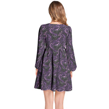 Load image into Gallery viewer, "Purple Batty" Lantern Sleeve Deep V-Neck Short Dress